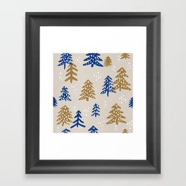 Christmas Trees – Gold & Navy Framed Art Print