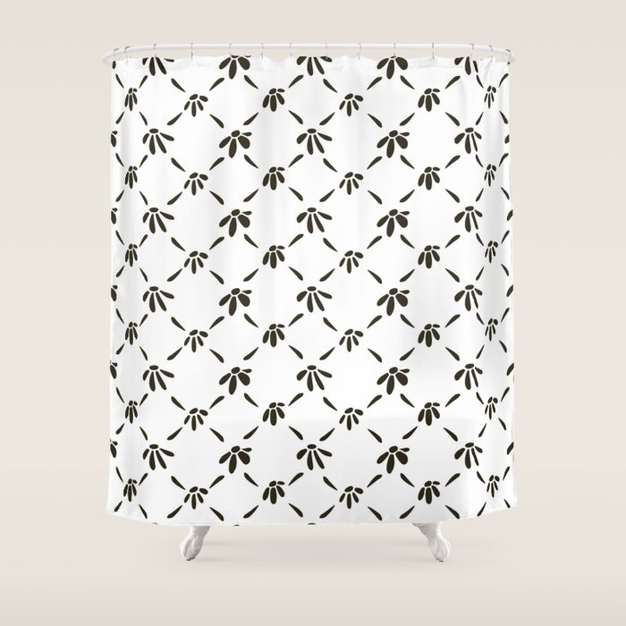 Floral Geometric Pattern Black and White Shower Curtain by Sharon Mau