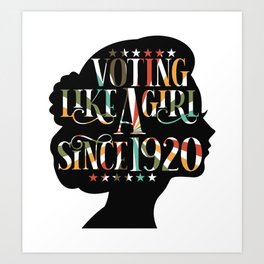 Voting Like a Girl Since 1920, Vintage vector woman head logo design Art Print | Equal Rights, Democrat, Girl Power, Logo, Politics, Lettering, Human Rights, Feminine, Womans Head, Rainbow 
