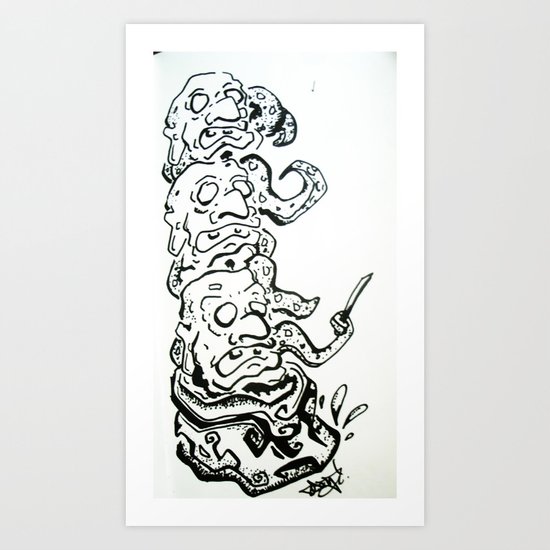 3 Hedz is Better than 1 Art Print