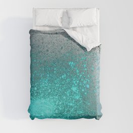 Vibrant Aqua and Grey Spray Paint Splatter Comforter