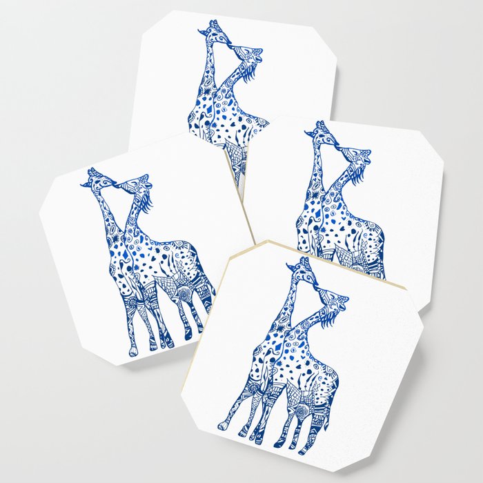 Giraffes kiss art Coaster