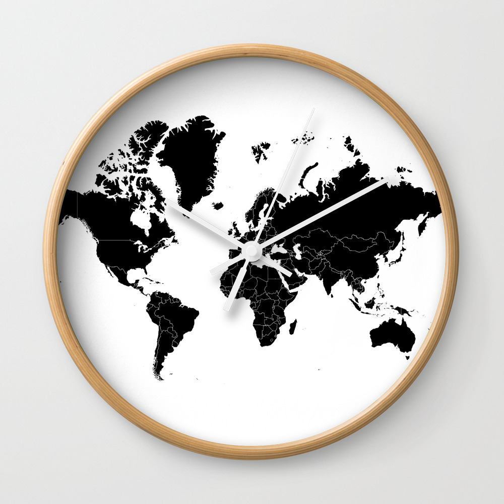 Minimalist World Map Black On White Background Wall Clock By Constantchaos Society6 Wood handled by japanese technology lys art,fleur delis,fleur di lis,fleur lis,fleur lis artwork,fleur lis decor,fleur lis designs,fleur lis gifts,fleur art map minimalist wall clock.