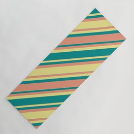 [ Thumbnail: Dark Salmon, Tan & Dark Cyan Colored Lined/Striped Pattern Yoga Mat ]
