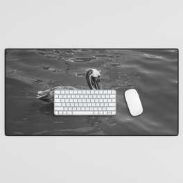 Brown Pelican B & W 0581 - Cedar Key, Florida Desk Mat