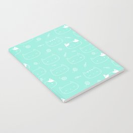 Seafoam and White Doodle Kitten Faces Pattern Notebook