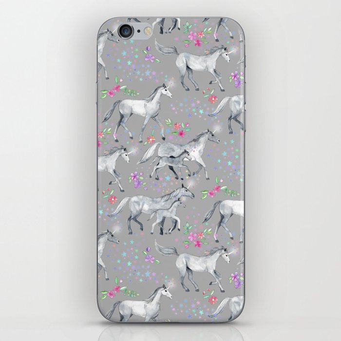 Unicorns and Stars on Soft Grey iPhone Skin