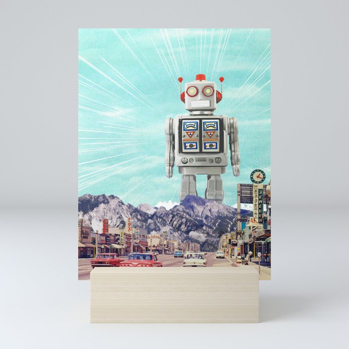 Robot in Town Mini Art Print