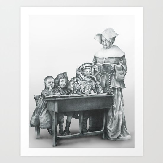 In which a cosmonaut is rendered quizzical Art Print