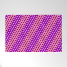 [ Thumbnail: Light Coral & Dark Violet Colored Lines/Stripes Pattern Welcome Mat ]