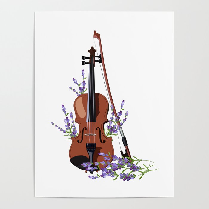 Violin with lavender Poster