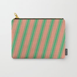 [ Thumbnail: Dark Salmon and Sea Green Colored Striped Pattern Carry-All Pouch ]