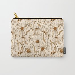 Retro Pop Art Abstract Floral Pattern in Taupe and Gold Carry-All Pouch