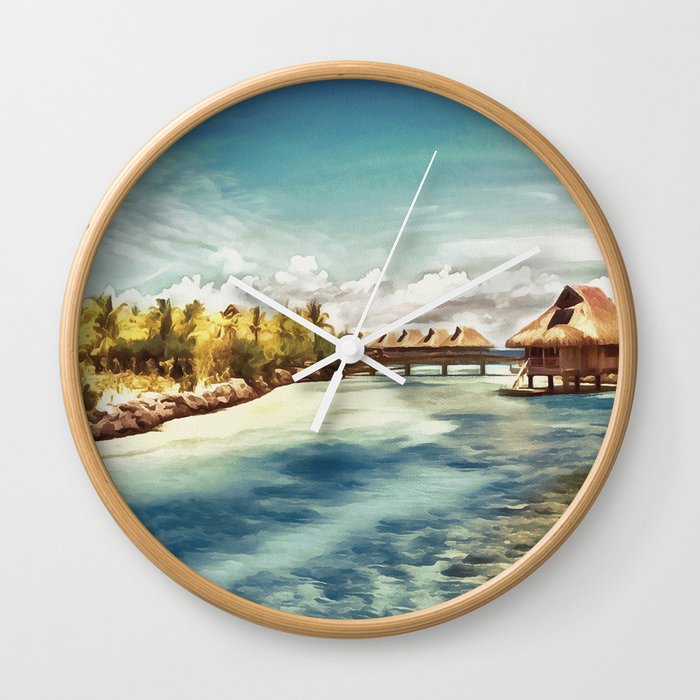 Bora Bora Blue Lagoon Painting Water Houses Coconut Trees