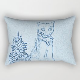 The Cat and the Pineapple - in Blue Rectangular Pillow