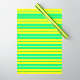 [ Thumbnail: Green & Yellow Colored Pattern of Stripes Wrapping Paper ]