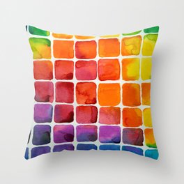 Watercolor Rainbow Squares Throw Pillow