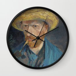 Impressionist Self-Portrait with Straw Hat and Pipe (1887) By Vincent Van Gogh Wall Clock