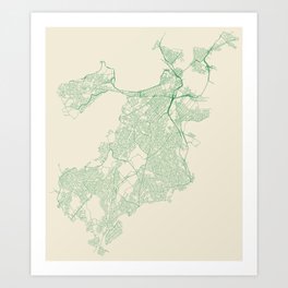 Boston Street Map (Green) Art Print
