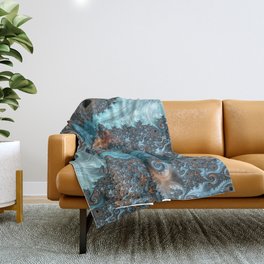 Feathery Flow - Teal and Taupe Fractal Art Throw Blanket