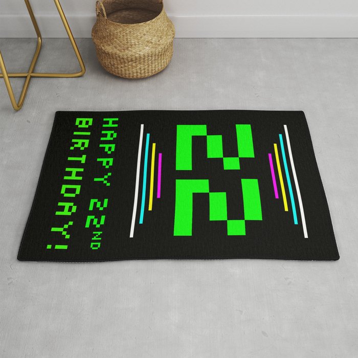 22nd Birthday - Nerdy Geeky Pixelated 8-Bit Computing Graphics Inspired Look Rug