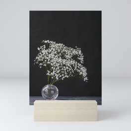 Photoprint of gypsophila in glass vase against black background Mini Art Print