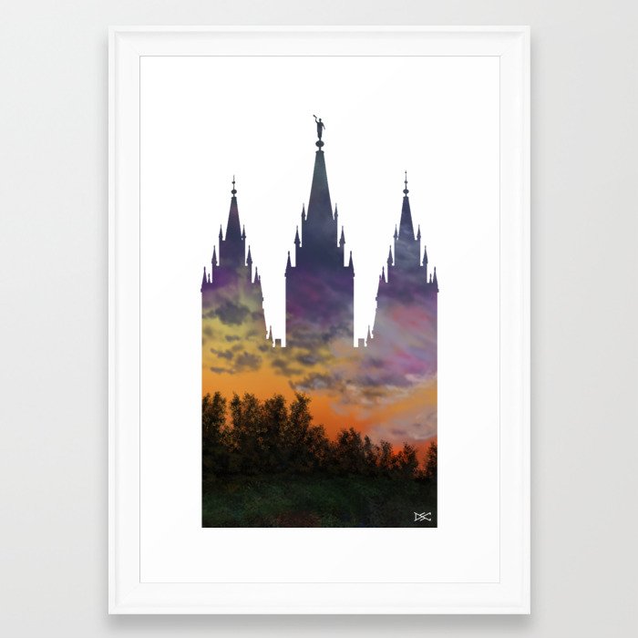 Salt Lake Temple Morning Sky Silhouette Framed Art Print By