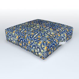 Blue, Yellow and Orange Portuguese Tile  Outdoor Floor Cushion | Blue, Portuguese, Intricate, Unique, Tile, Digital Manipulation, Graphic Design, Abstract, Repeatiang, Pattern 