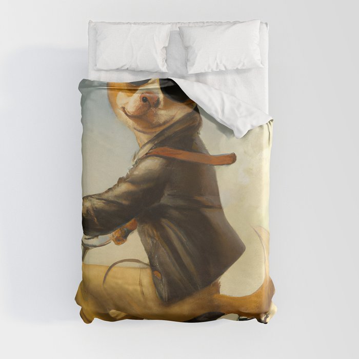 Anthropomorphic dog riding a bicycle Duvet Cover