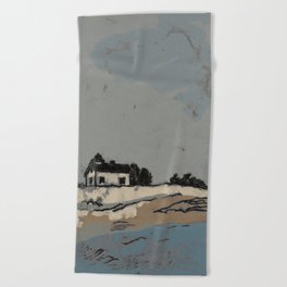 House by the sea (blue and brown version) Beach Towel