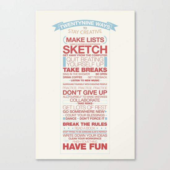 29 Ways to Stay Creative Canvas Print