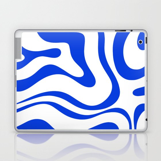 Retro Modern Liquid Swirl Abstract Pattern in Royal Blue and White Laptop & iPad Skin