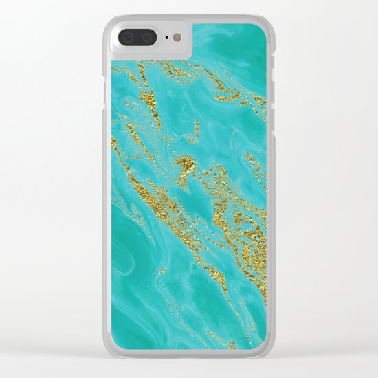 Luxury and glamorous gold glitter on aqua Sea marble on #Society6 Clear iPhone Case