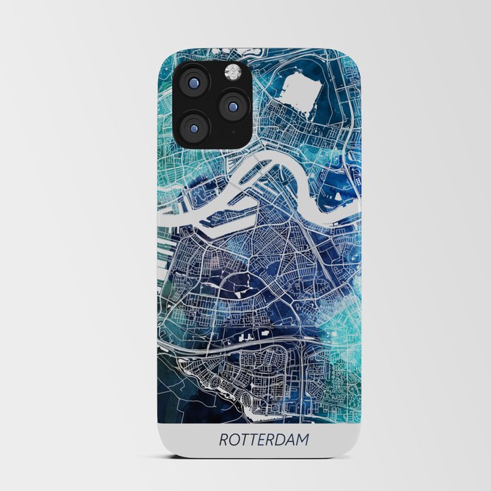Rotterdam Map Netherlands Holland Map Navy Blue Turquoise Watercolor iPhone Card Case