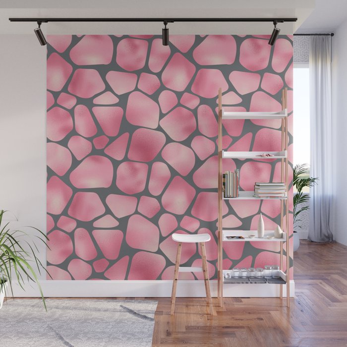 Pink Grey Giraffe Skin Print Wall Mural