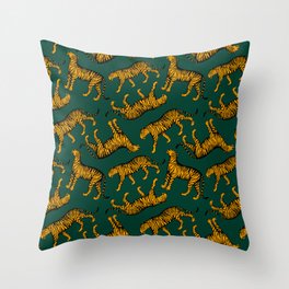 Tigers (Dark Green and Marigold) Throw Pillow