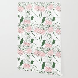 Roses and Stems Lino Print Wallpaper