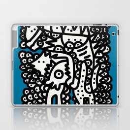 Black and White  Graffiti Cool Monsters on Blue background Laptop & iPad Skin