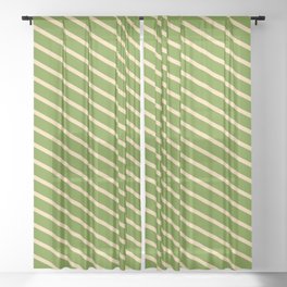 [ Thumbnail: Green & Tan Colored Striped Pattern Sheer Curtain ]