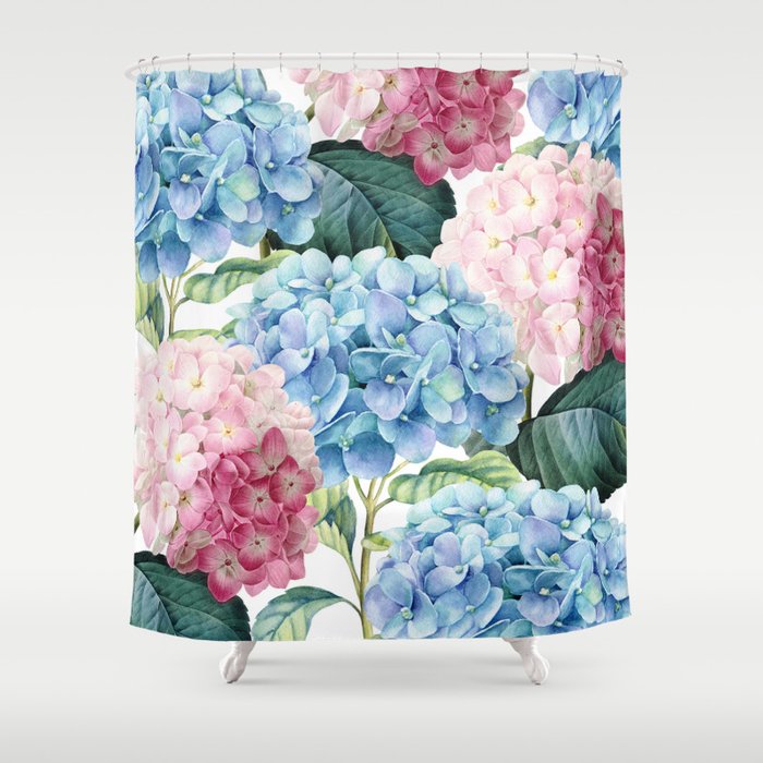 Pink Blue Hydrangea Shower Curtain