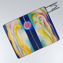 Pink Moon and Blue Lines Abstract Painting by Georgia O'Keeffe Picnic Blanket