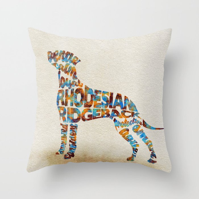 Rhodesian Ridgeback Dog Typography Art / Watercolor Painting Throw Pillow