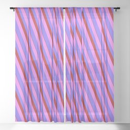 [ Thumbnail: Violet, Medium Slate Blue & Red Colored Lined Pattern Sheer Curtain ]