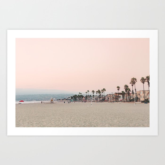 California Pink Beach Sunset Photography Art Print