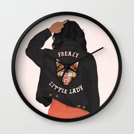 Freaky Little Lady Wall Clock | Graphicdesign, Drawing, Digital, Female, Curated, Middlefinger, Freaky, Jacket, Portrait, Leather 