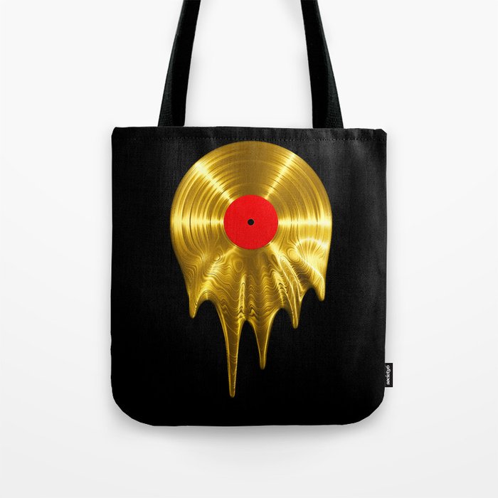 Melting vinyl GOLD / 3D render of gold vinyl record melting Tote Bag