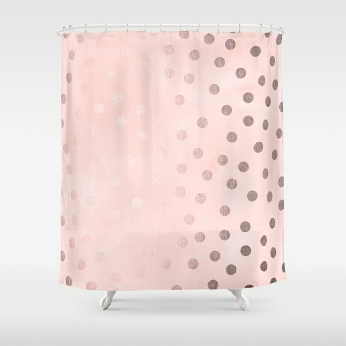 Rose Gold Pastel Pink Polka Dots Shower Curtain By Naturemagick