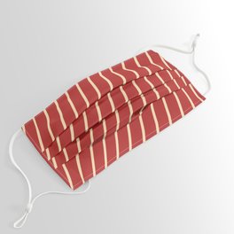 [ Thumbnail: Red & Beige Colored Stripes/Lines Pattern Face Mask ]