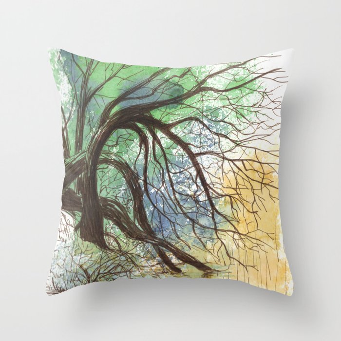 Trees Bending Over The Water Throw Pillow By Katerinamitkova