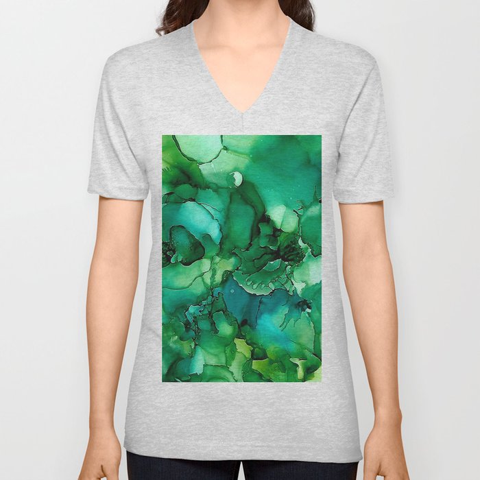 Into the Depths of Sea Green Mysteries V Neck T Shirt
